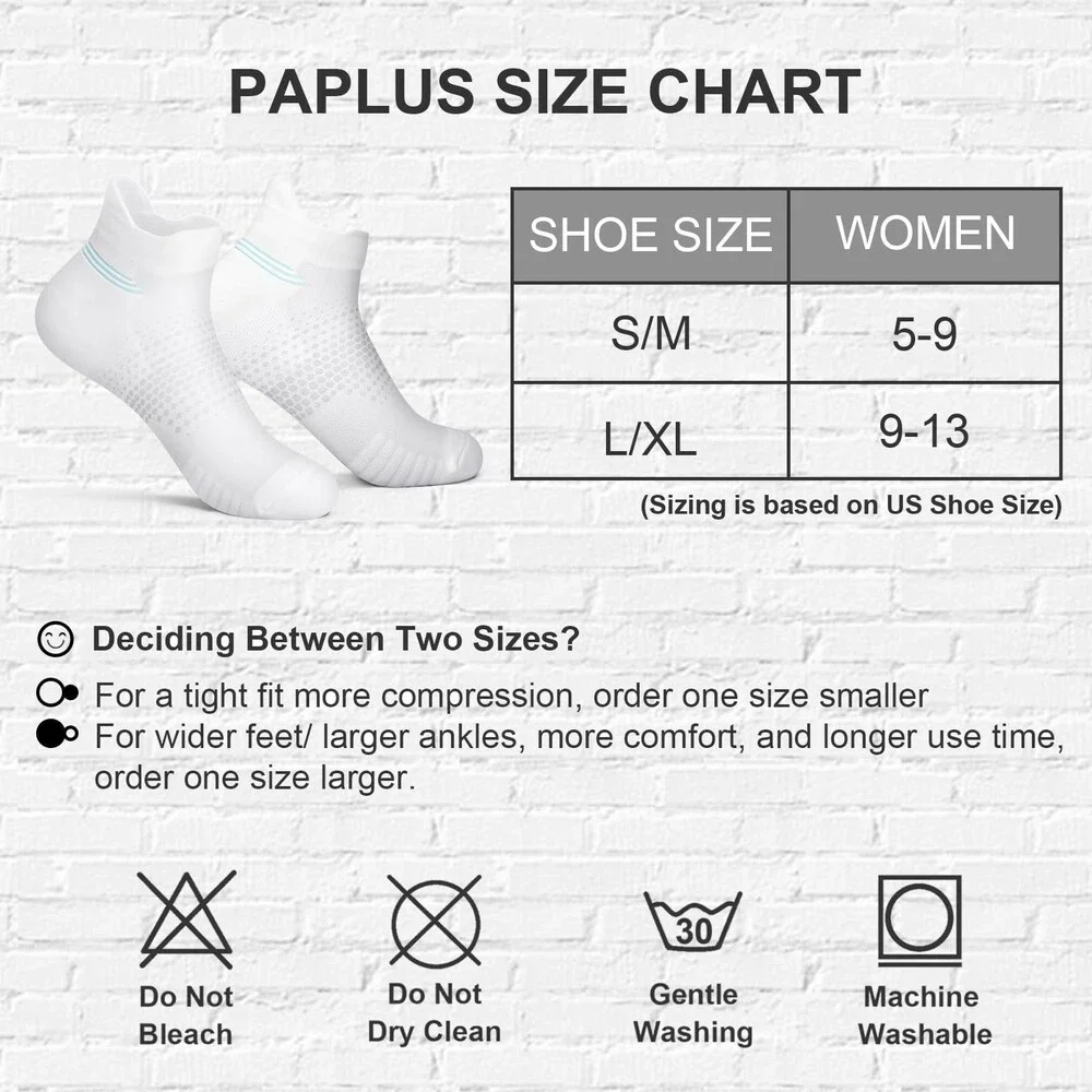 PAPLUS Women's Ankle Compression Socks 6 Pairs Running Heel Tab Cushioned S-M